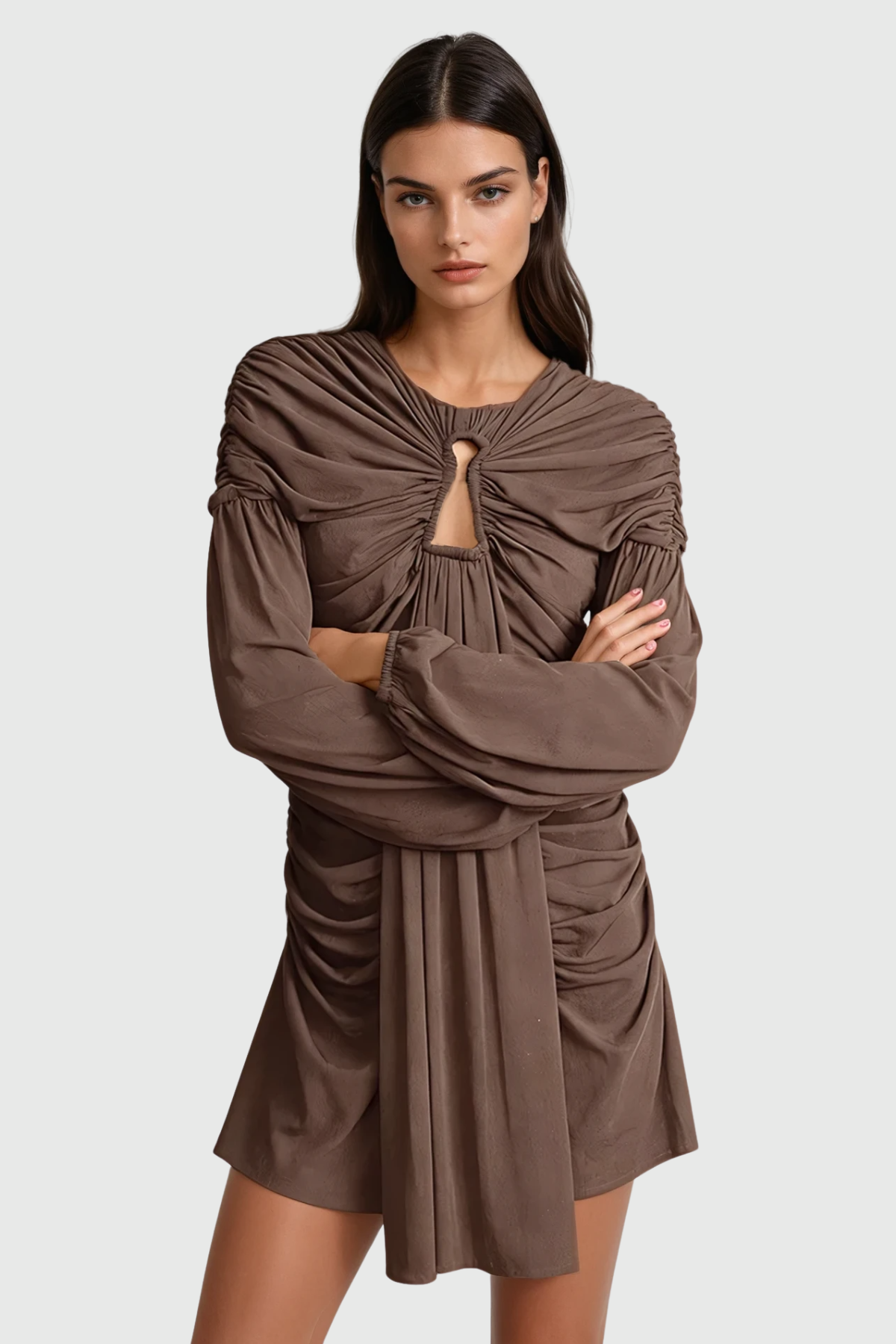 Rhode Keyhole Draped Mini Dress - Brown