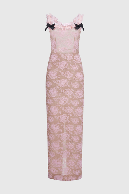 Ridga Floral Lace Bow Maxi Dress