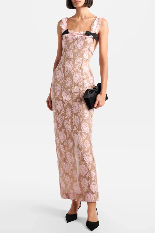Ridga Floral Lace Bow Maxi Dress
