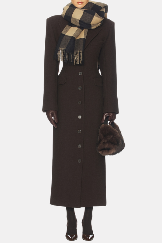 Rikana Lapel Wool Cinched Coat - Brown