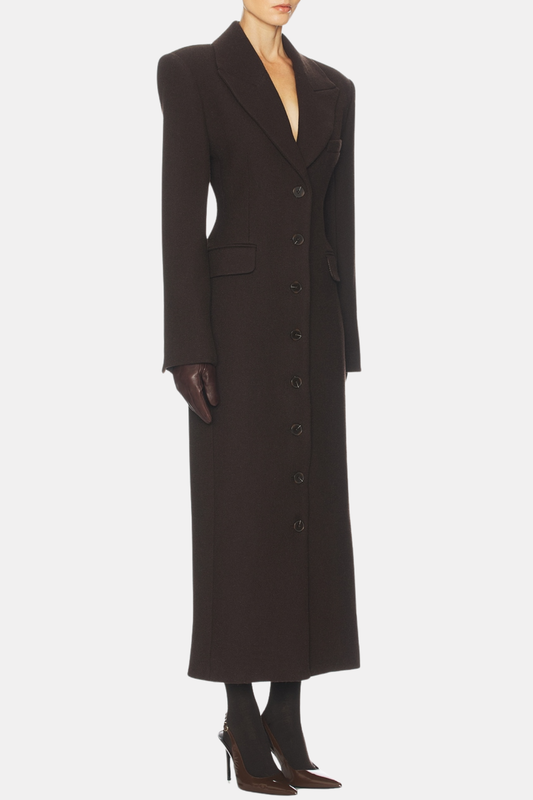 Rikana Lapel Wool Cinched Coat - Brown