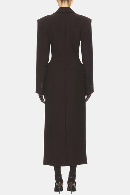 Rikana Lapel Wool Cinched Coat - Brown