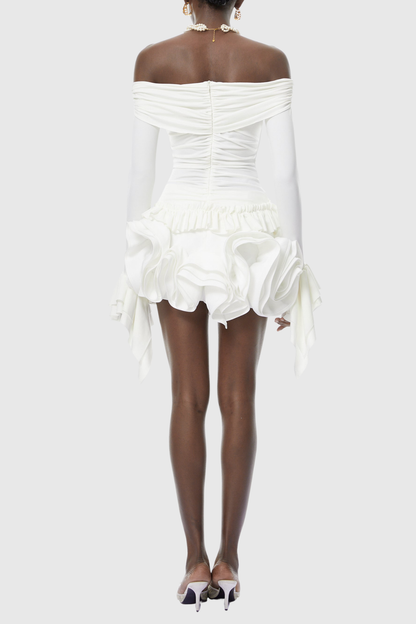 Rinra Off Shoulder Floral Ruched Mini Dress