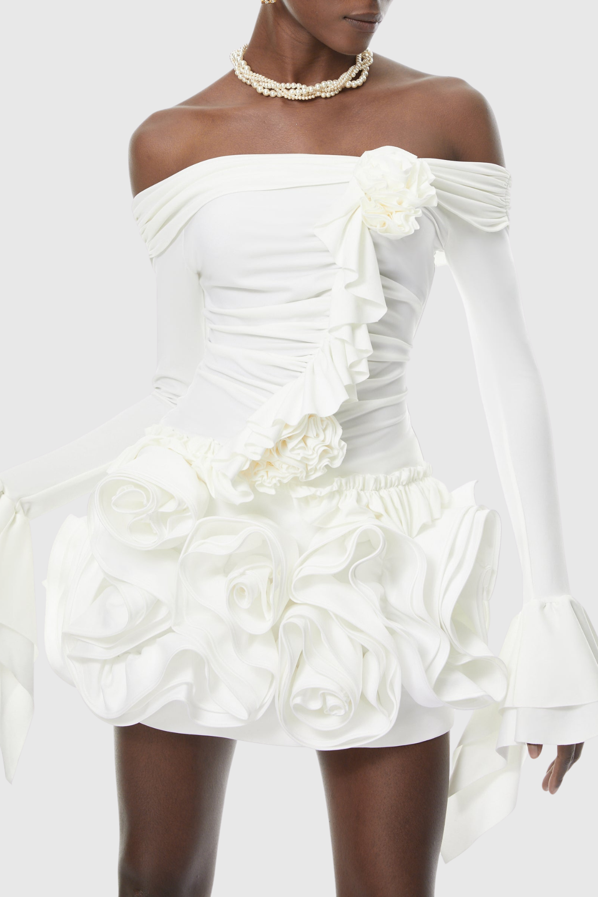 Rinra Off Shoulder Floral Ruched Mini Dress