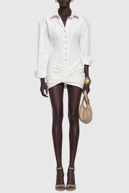 Rivaza Cinched-Waist Pleated Mini Shirt Dress