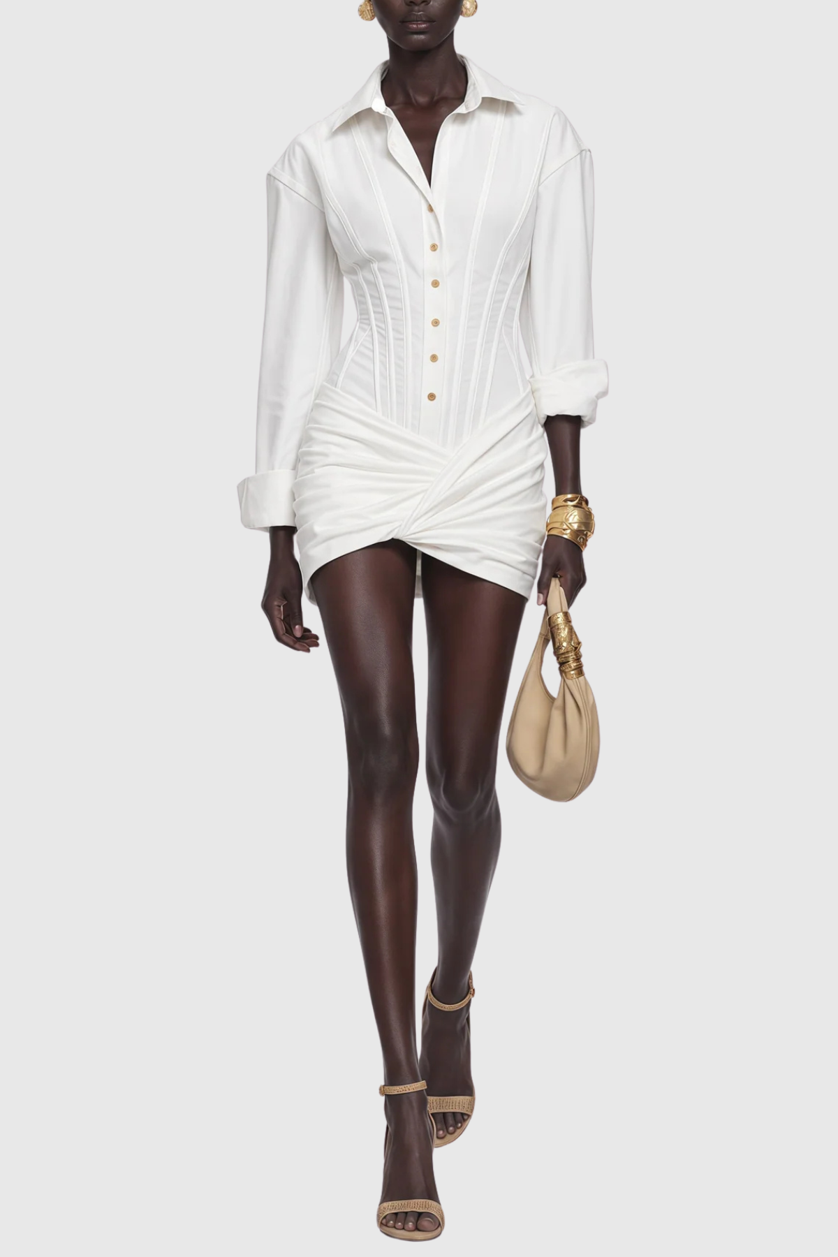 Rivaza Cinched-Waist Pleated Mini Shirt Dress