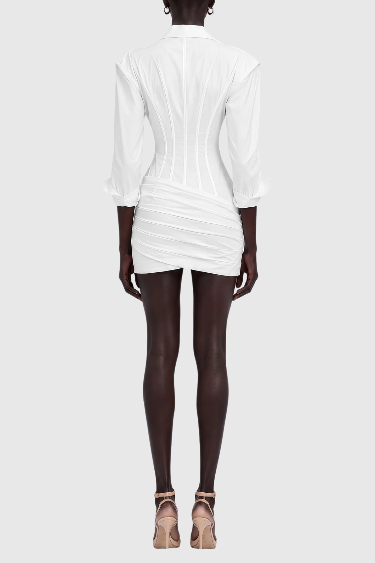 Rivaza Cinched-Waist Pleated Mini Shirt Dress