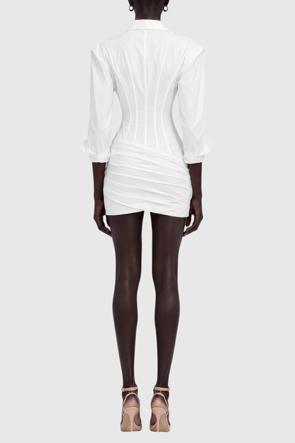 Rivaza Cinched-Waist Pleated Mini Shirt Dress