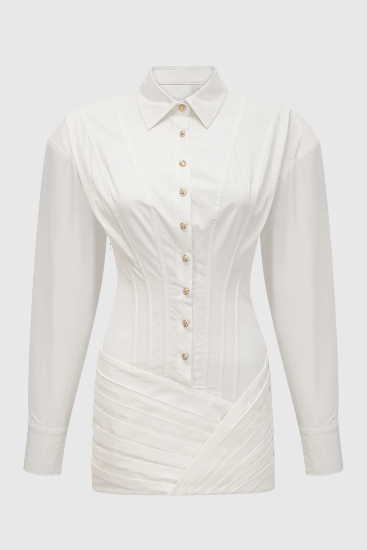 Rivaza Cinched-Waist Pleated Mini Shirt Dress