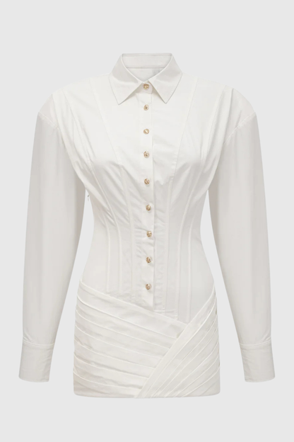 Rivaza Cinched-Waist Pleated Mini Shirt Dress