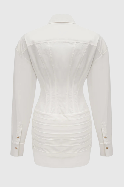 Rivaza Cinched-Waist Pleated Mini Shirt Dress