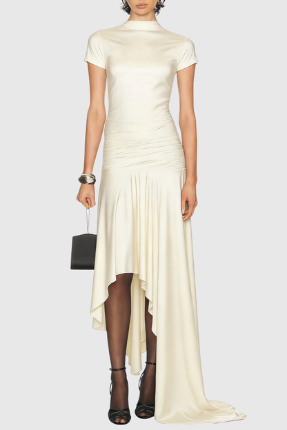 Riviera Asymmetric Maxi Dress - Beige