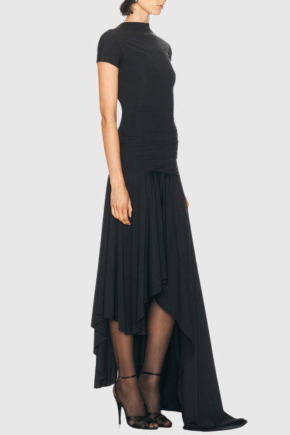 Riviera Asymmetric Maxi Dress - Black