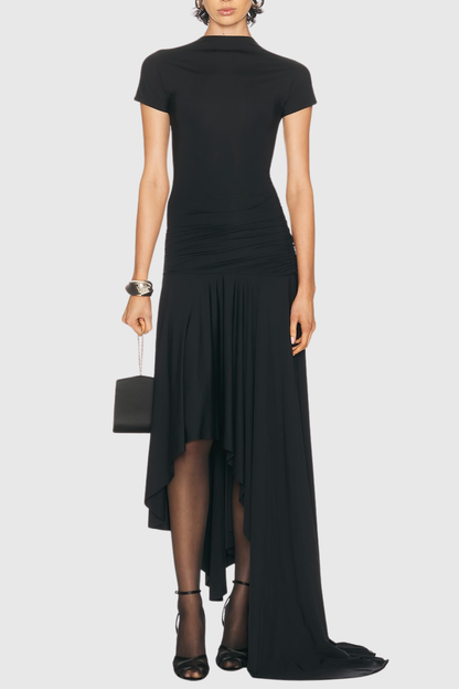 Riviera Asymmetric Maxi Dress - Black