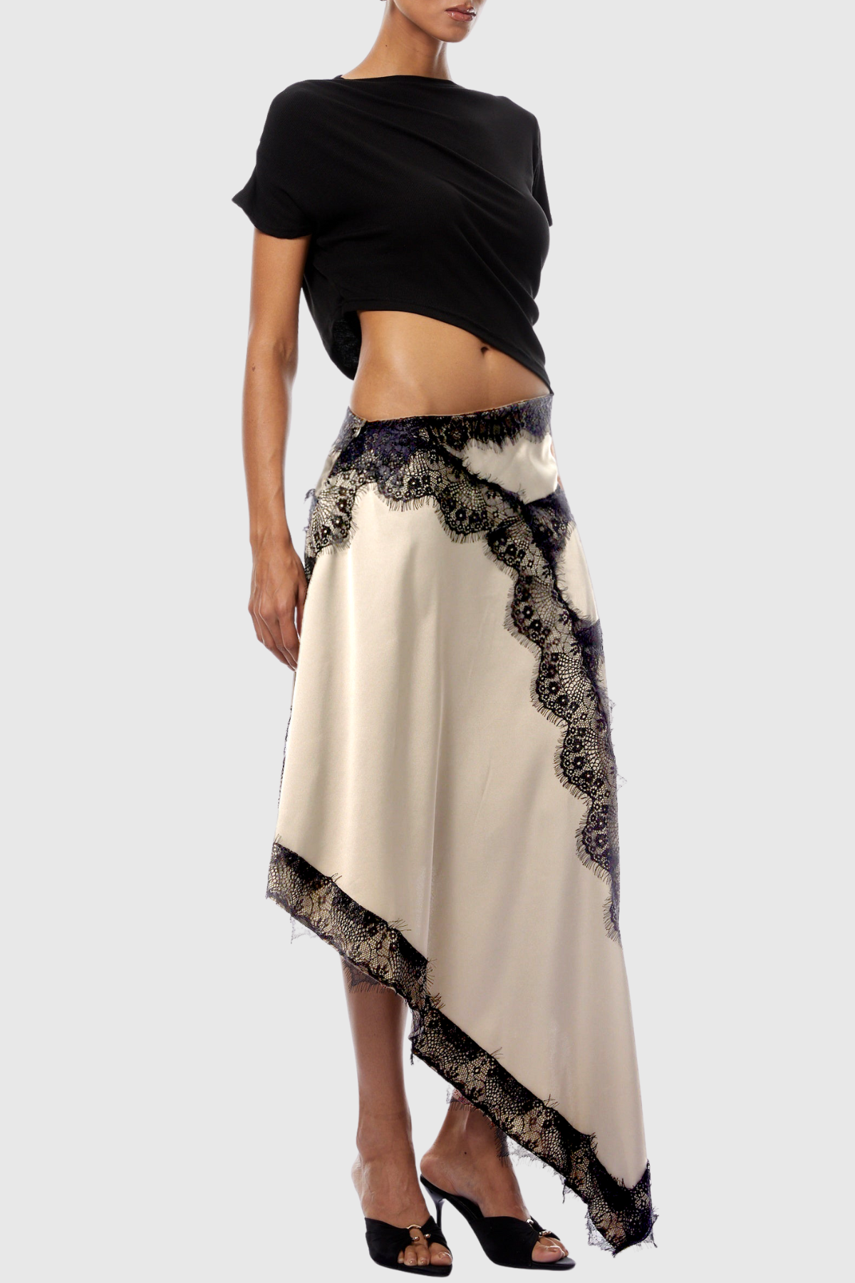 Roano Twisted Tee Cutout Lace Maxi Dress - Beige