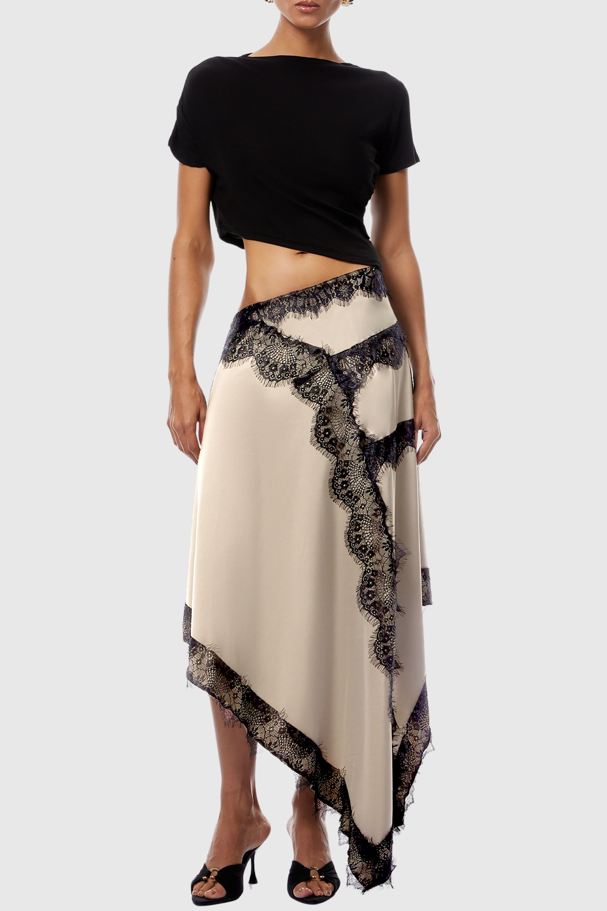 Roano Twisted Tee Cutout Lace Maxi Dress - Beige