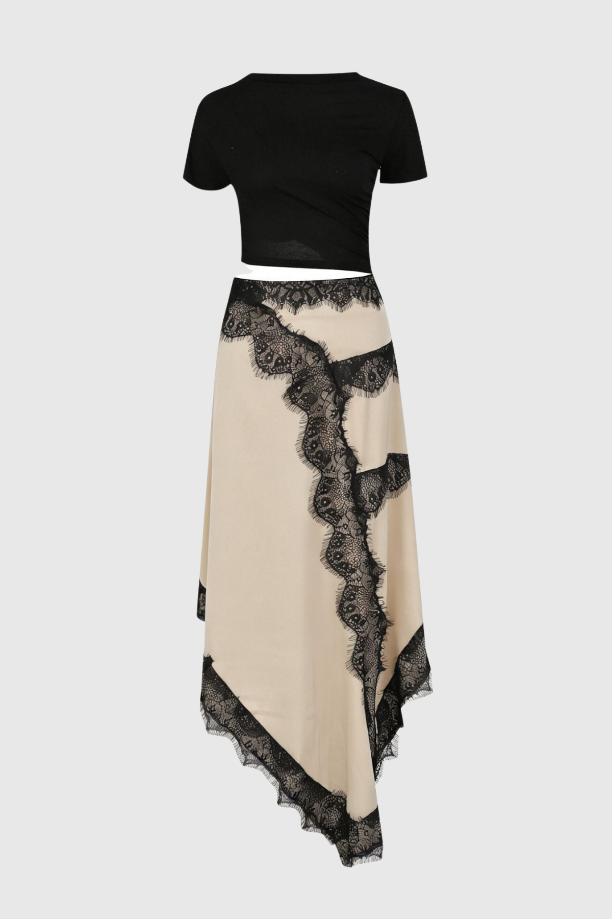 Roano Twisted Tee Cutout Lace Maxi Dress - Beige