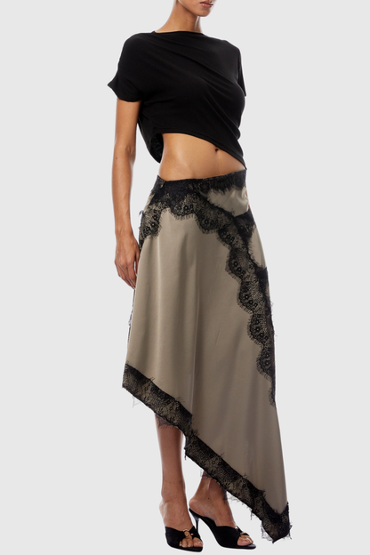 Roano Twisted Tee Cutout Lace Maxi Dress - Black