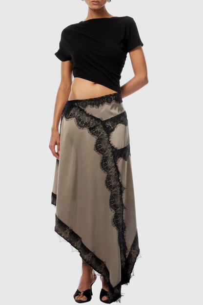 Roano Twisted Tee Cutout Lace Maxi Dress - Black