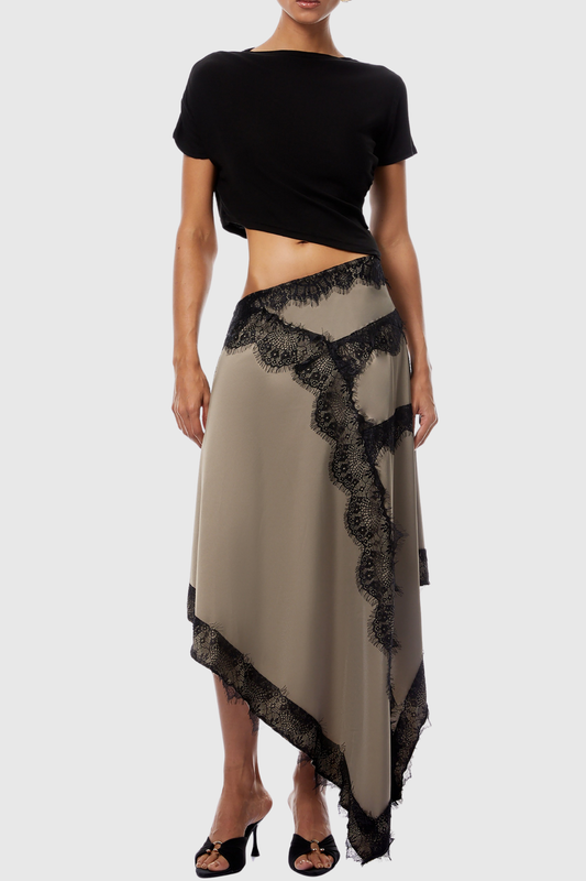 Roano Twisted Tee Cutout Lace Maxi Dress - Black