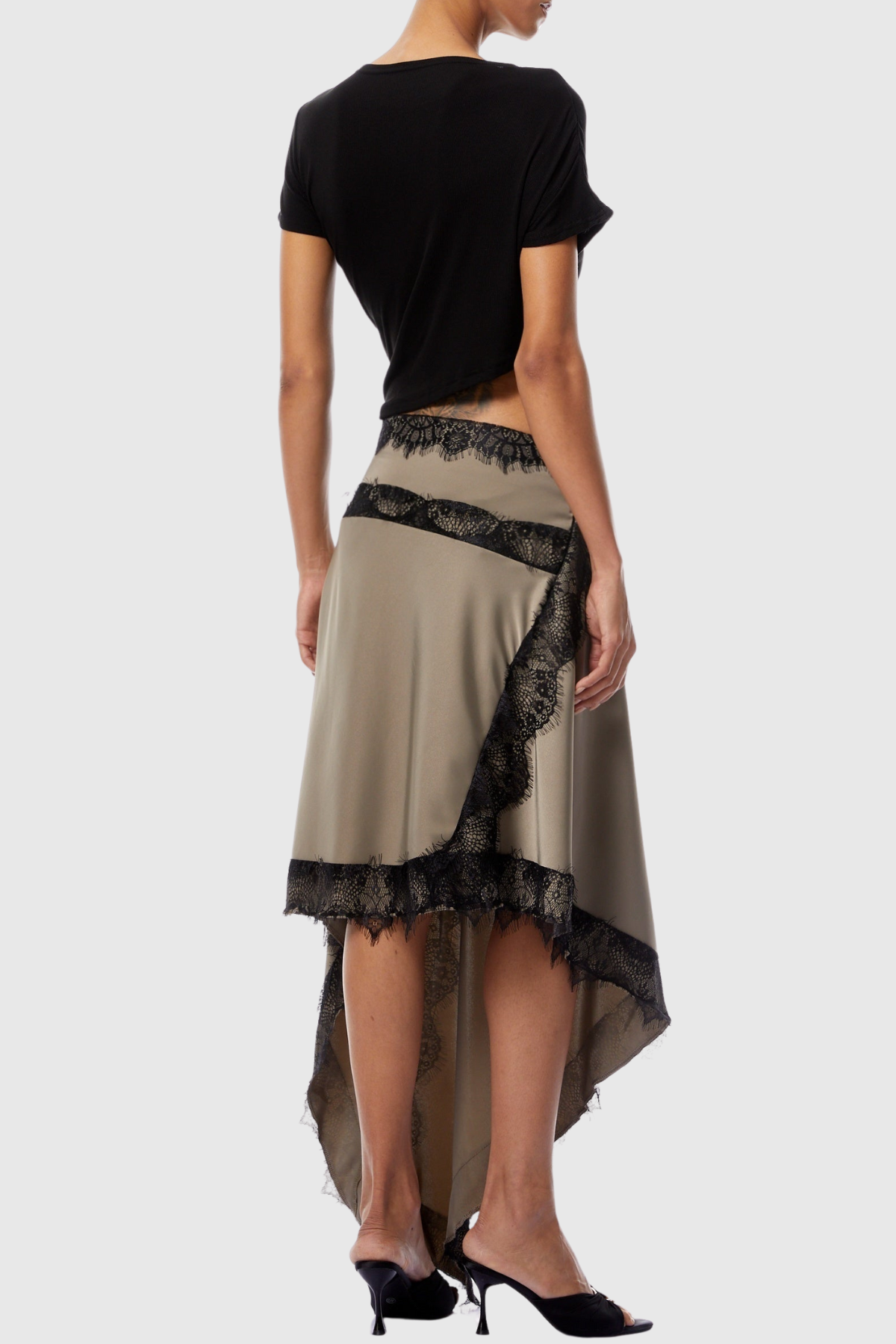 Roano Twisted Tee Cutout Lace Maxi Dress - Black
