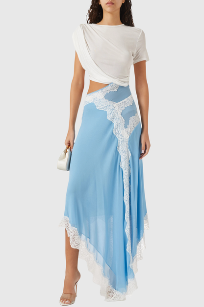Roano Twisted Tee Cutout Lace Maxi Dress - Blue