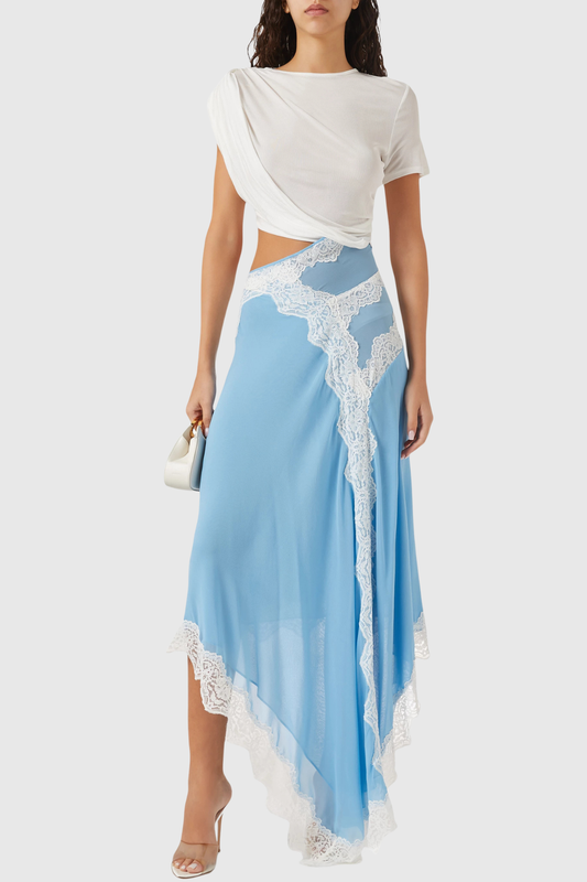 Roano Twisted Tee Cutout Lace Maxi Dress - Blue