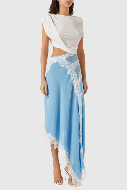 Roano Twisted Tee Cutout Lace Maxi Dress - Blue