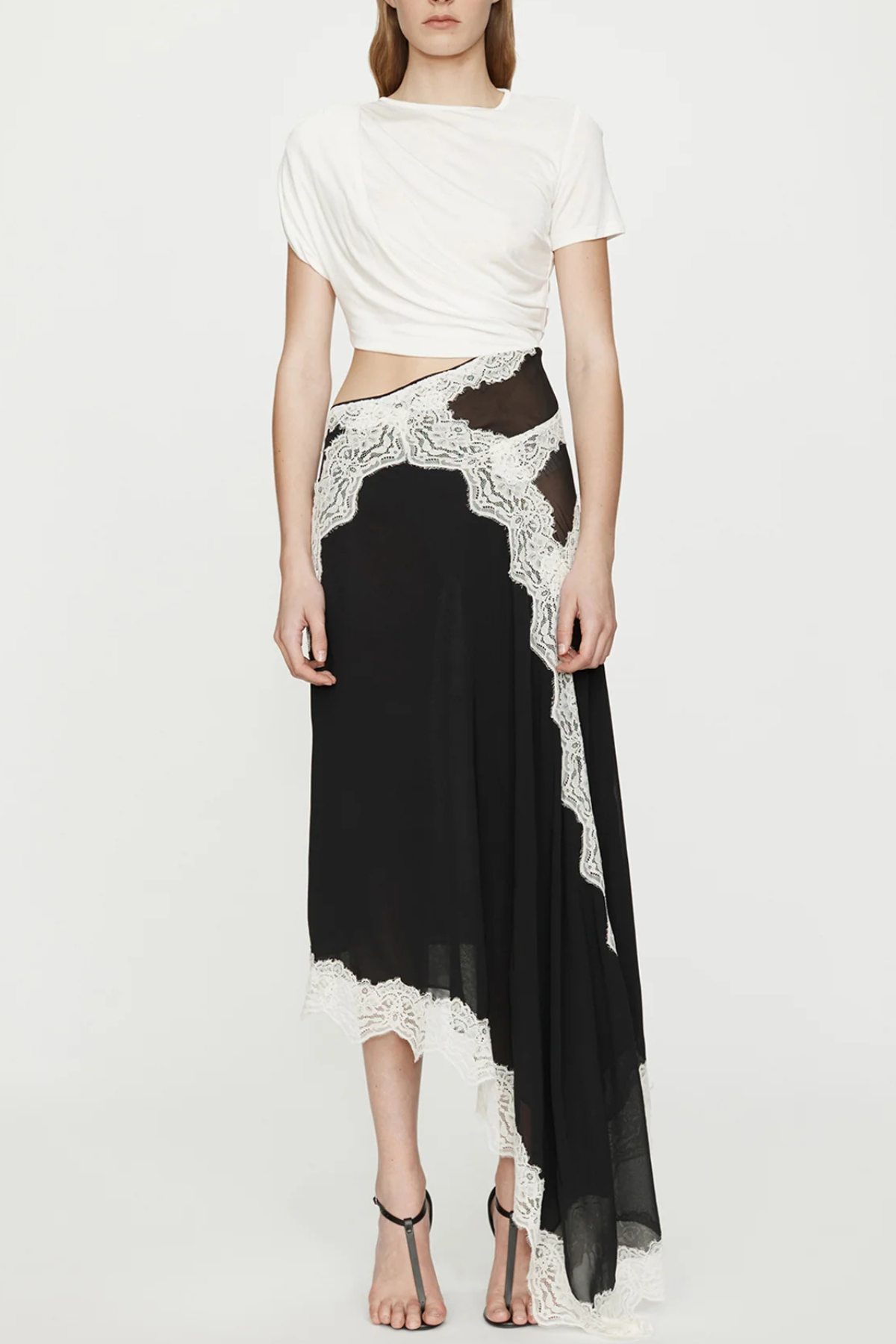 Roano Twisted Tee Cutout Lace Maxi Dress - White