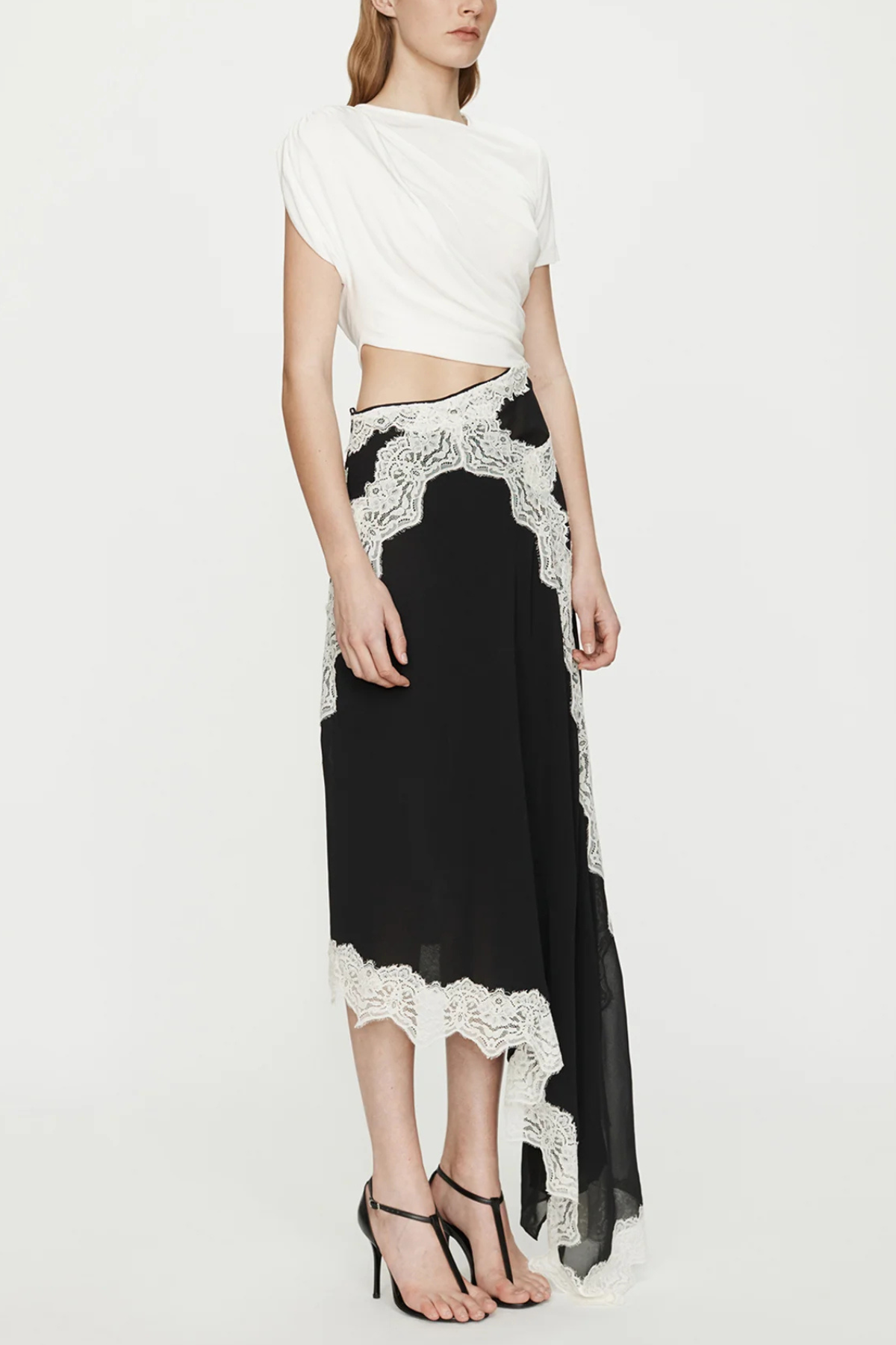 Roano Twisted Tee Cutout Lace Maxi Dress - White