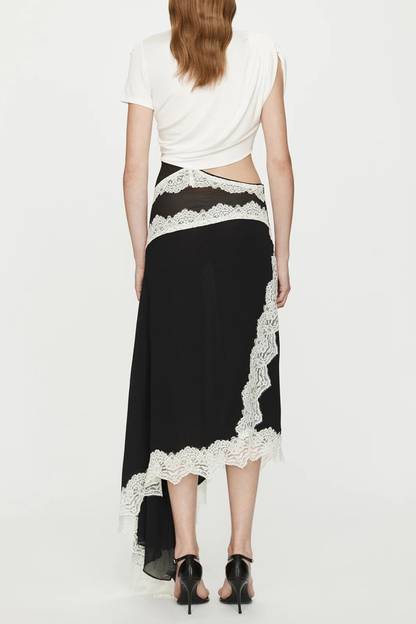 Roano Twisted Tee Cutout Lace Maxi Dress - White