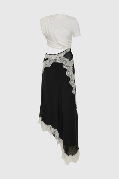 Roano Twisted Tee Cutout Lace Maxi Dress - White