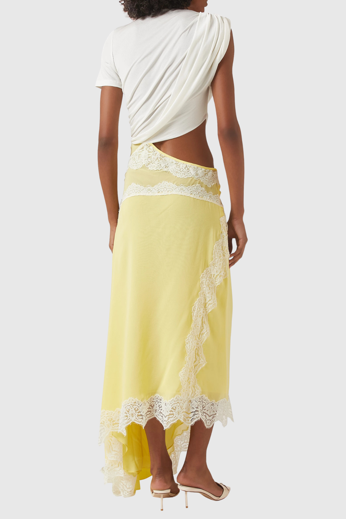 Roano Twisted Tee Cutout Lace Maxi Dress - Yellow
