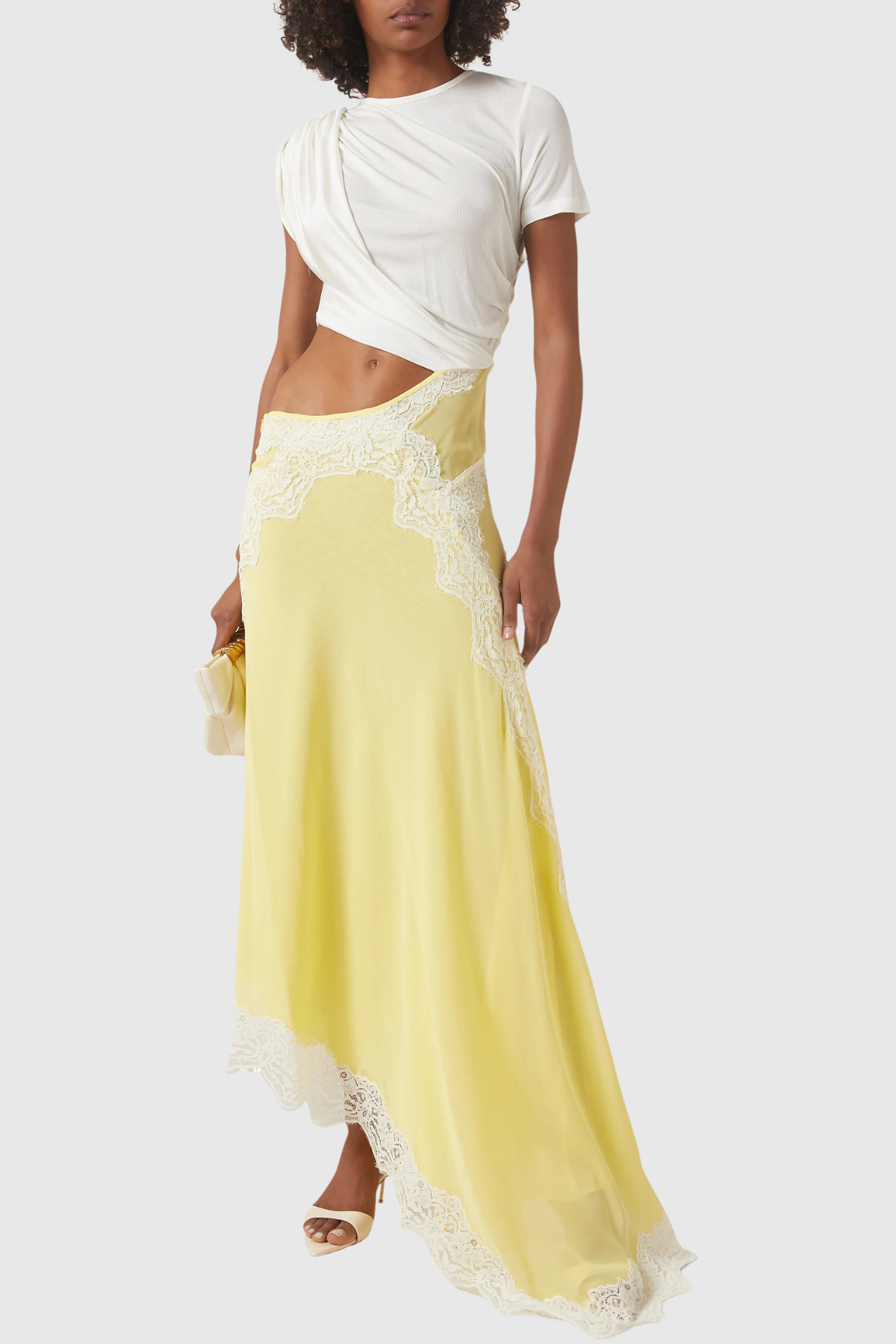Roano Twisted Tee Cutout Lace Maxi Dress - Yellow