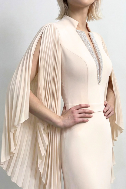 Rocio Crystal Pleated Sleeve Maxi Dress