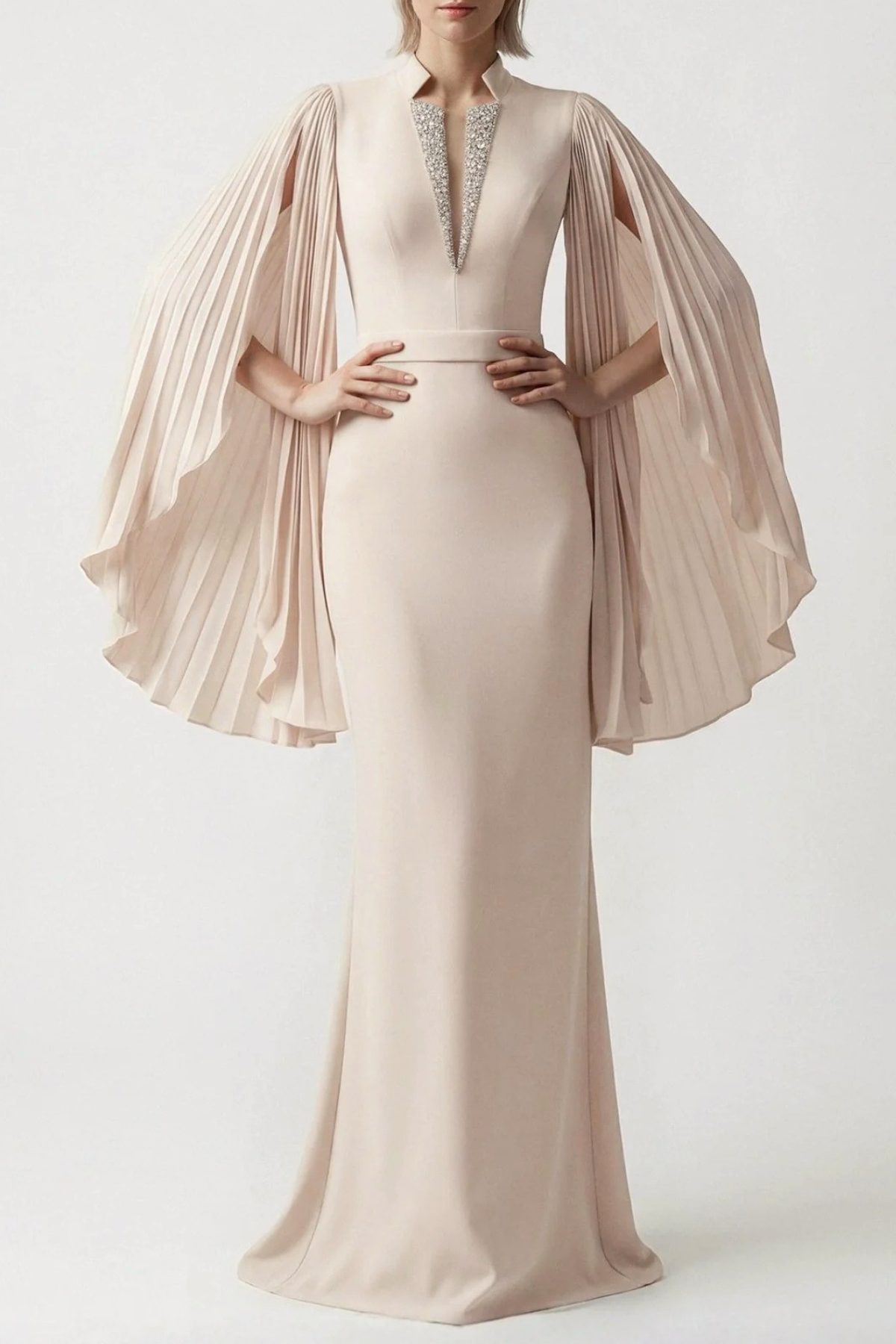 Rocio Crystal Pleated Sleeve Maxi Dress