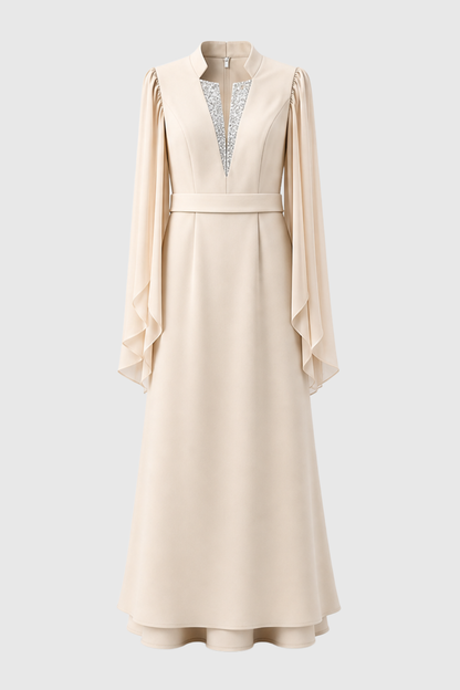 Rocio Crystal Pleated Sleeve Maxi Dress