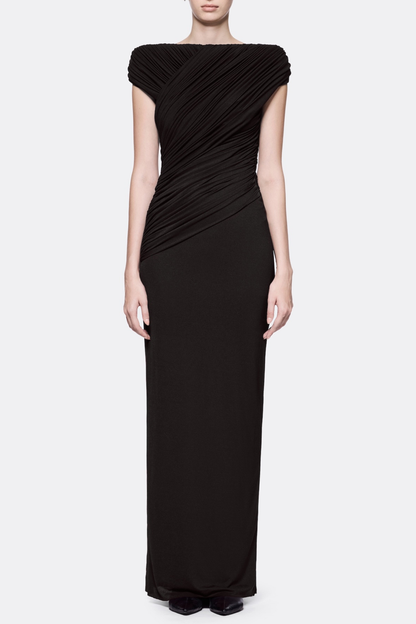 Rohar Twisted Ruched Maxi Dress - Black