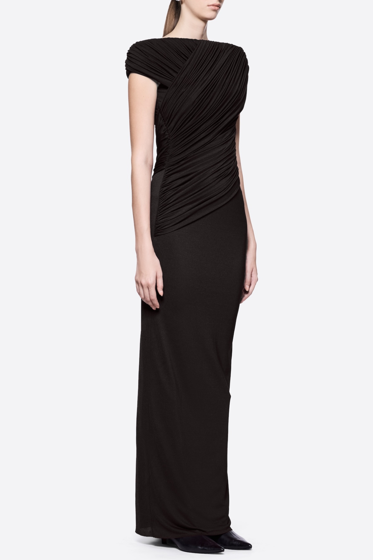 Rohar Twisted Ruched Maxi Dress - Black
