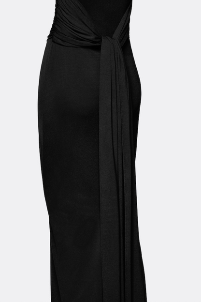 Rohar Twisted Ruched Maxi Dress - Black