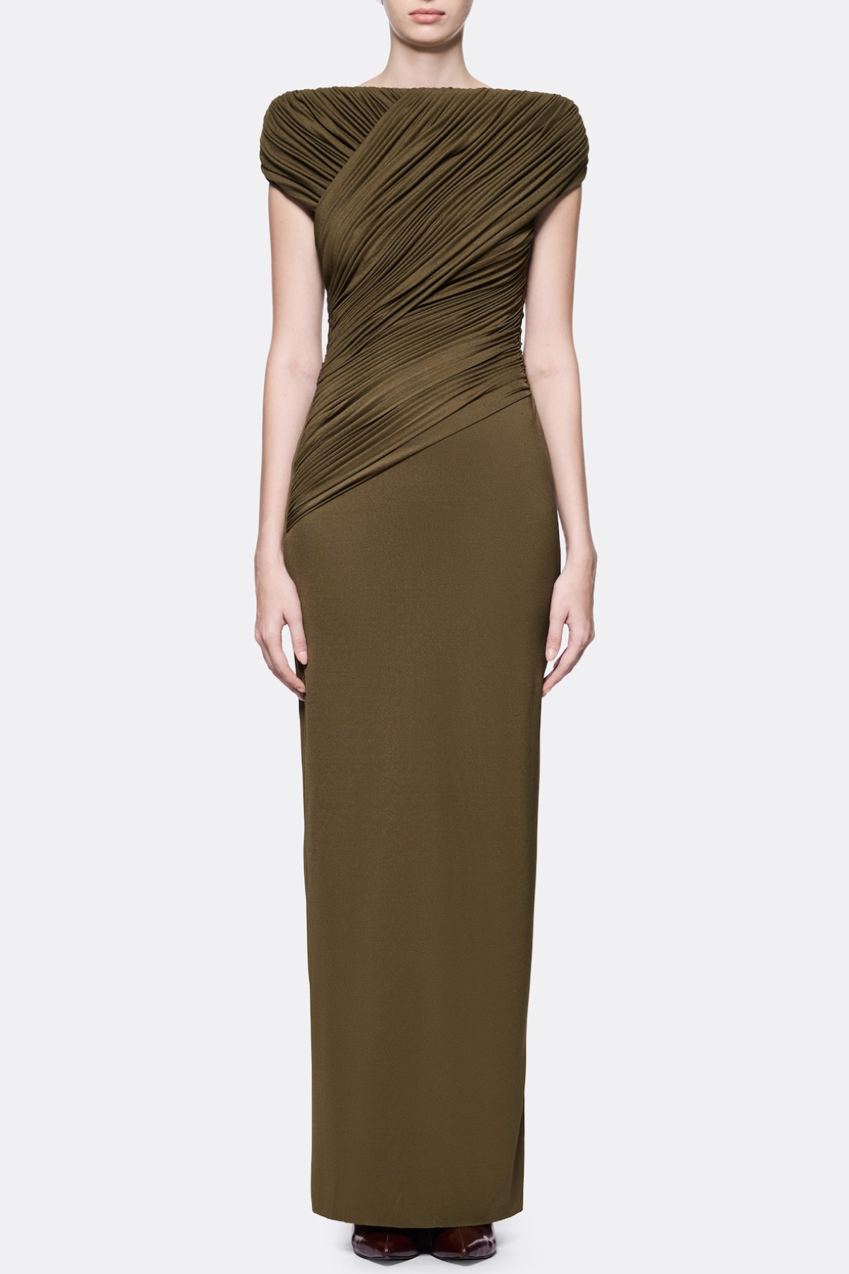 Rohar Twisted Ruched Maxi Dress - Brown