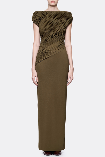 Rohar Twisted Ruched Maxi Dress - Brown