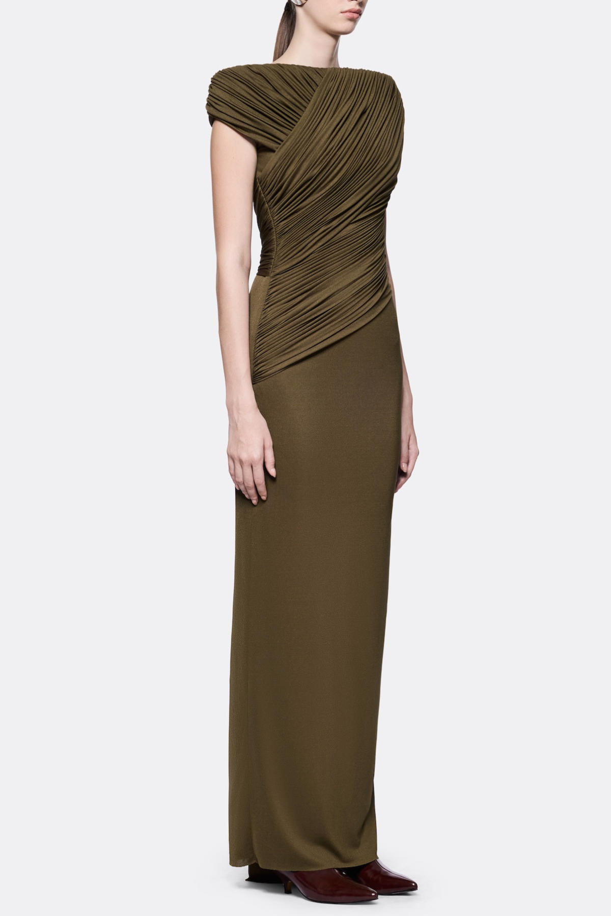 Rohar Twisted Ruched Maxi Dress - Brown