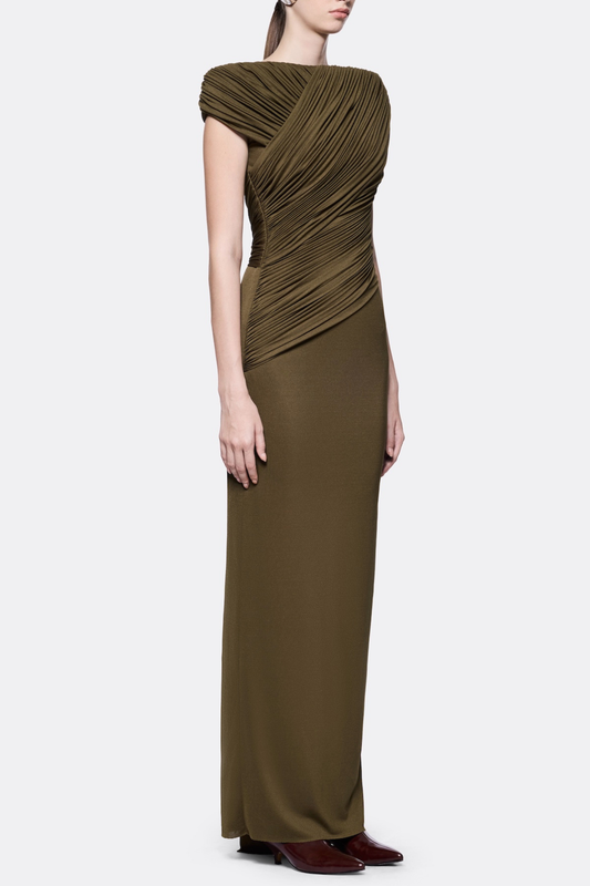 Rohar Twisted Ruched Maxi Dress - Brown