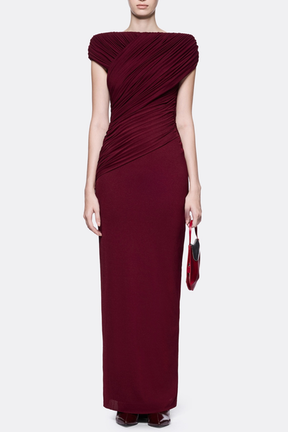 Rohar Twisted Ruched Maxi Dress - Wine