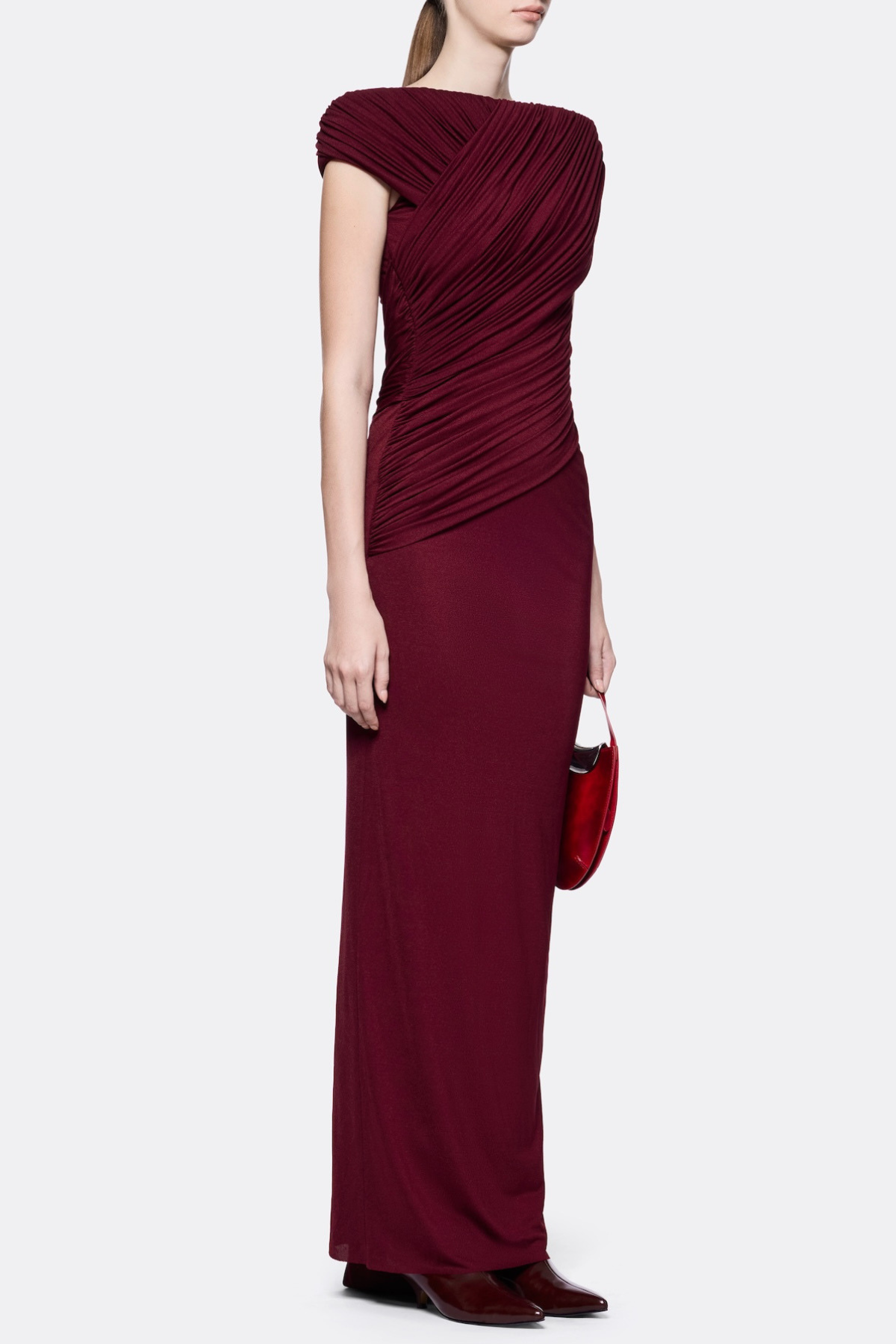 Rohar Twisted Ruched Maxi Dress - Wine