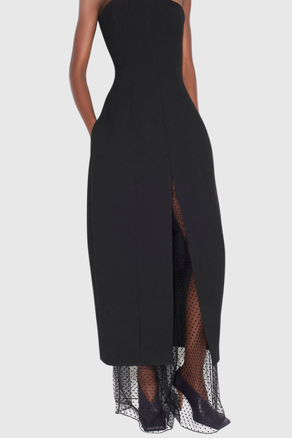 Rollo Strapless Polka Dot Mesh Maxi Dress