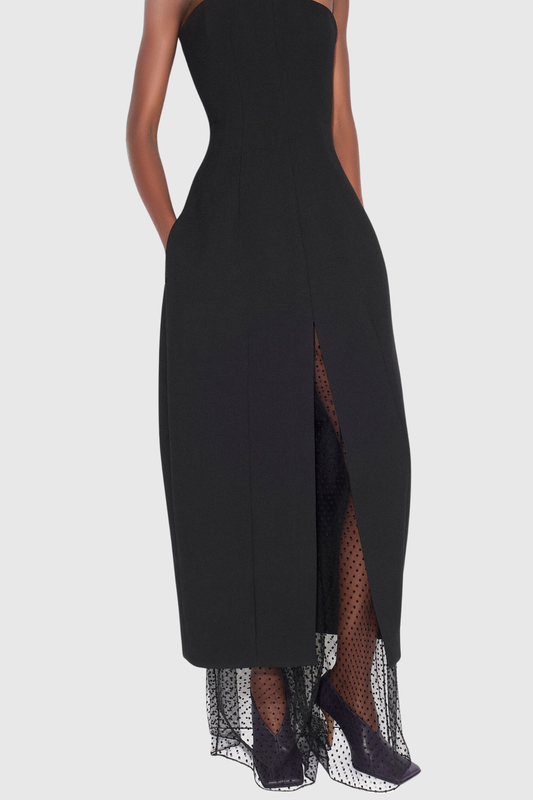 Rollo Strapless Polka Dot Mesh Maxi Dress