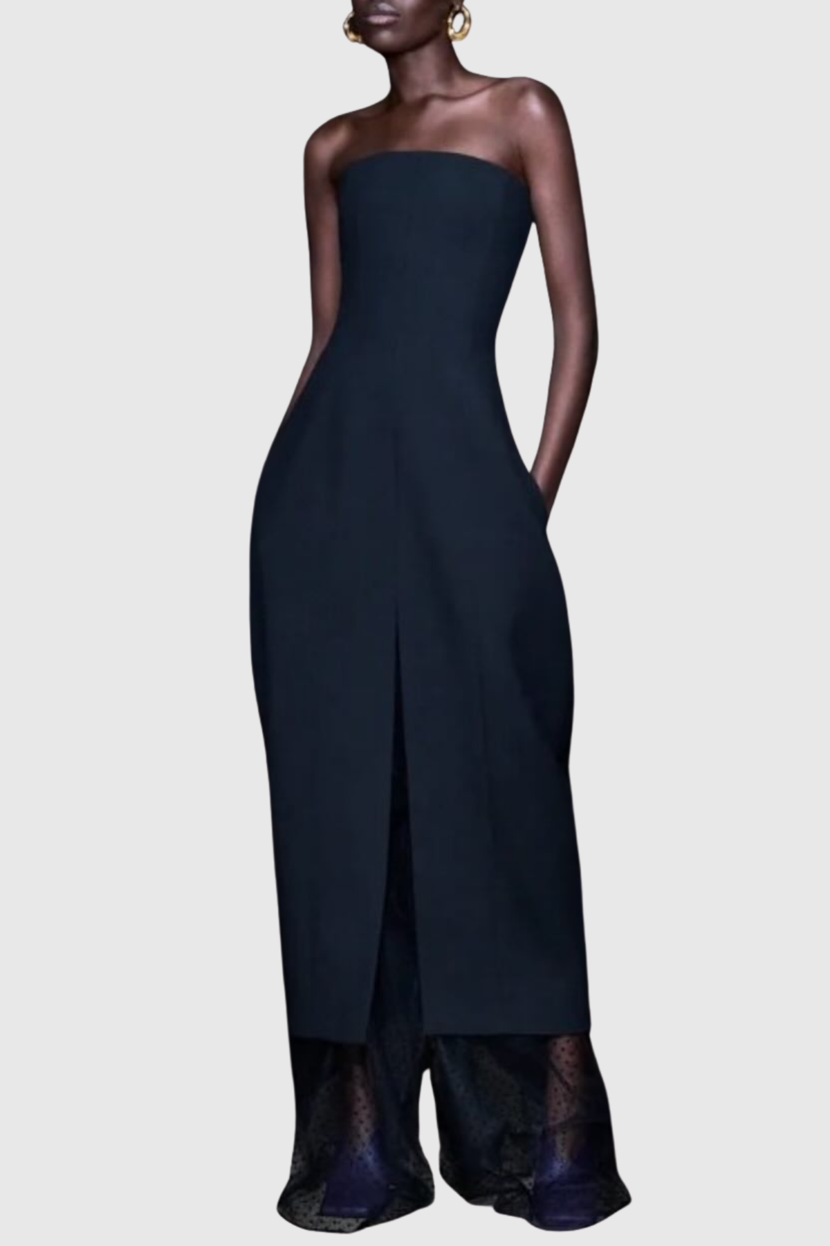 Rollo Strapless Polka Dot Mesh Maxi Dress
