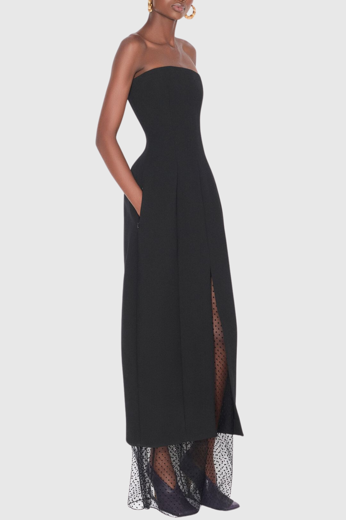 Rollo Strapless Polka Dot Mesh Maxi Dress